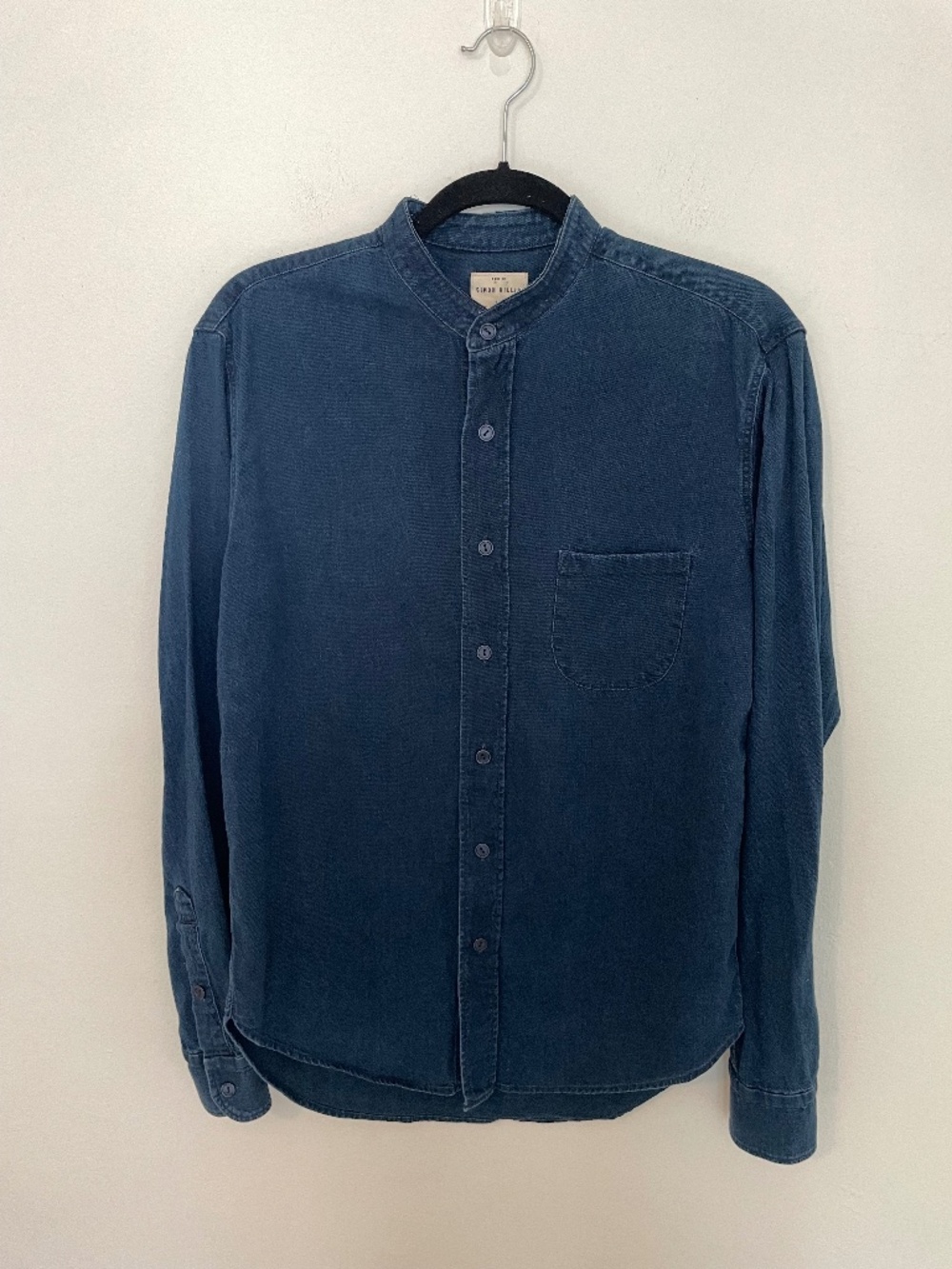 Simon Miller Indigo Blue Denim Button Front Shirt Band Collar Shirt Size 2/Small